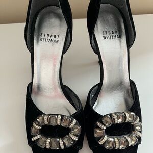Stuart Weitzman Black Heels with Crystal Buckle